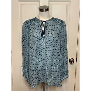 Joie Blue Speckled Silk Tie-Neck Top, Size S